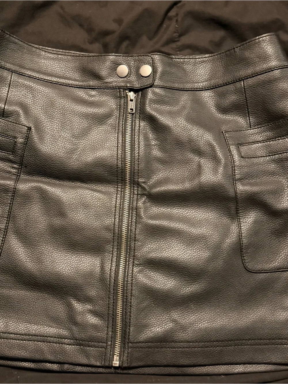 Free People Black Faux Leather Zip-Front Mini Skirt